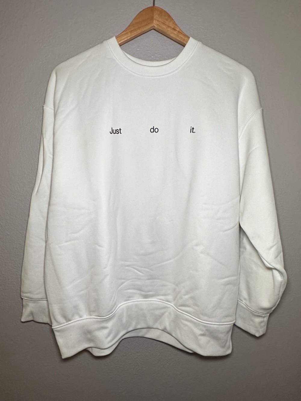 Nike White Crewneck Sweatshirt with Small Black Text